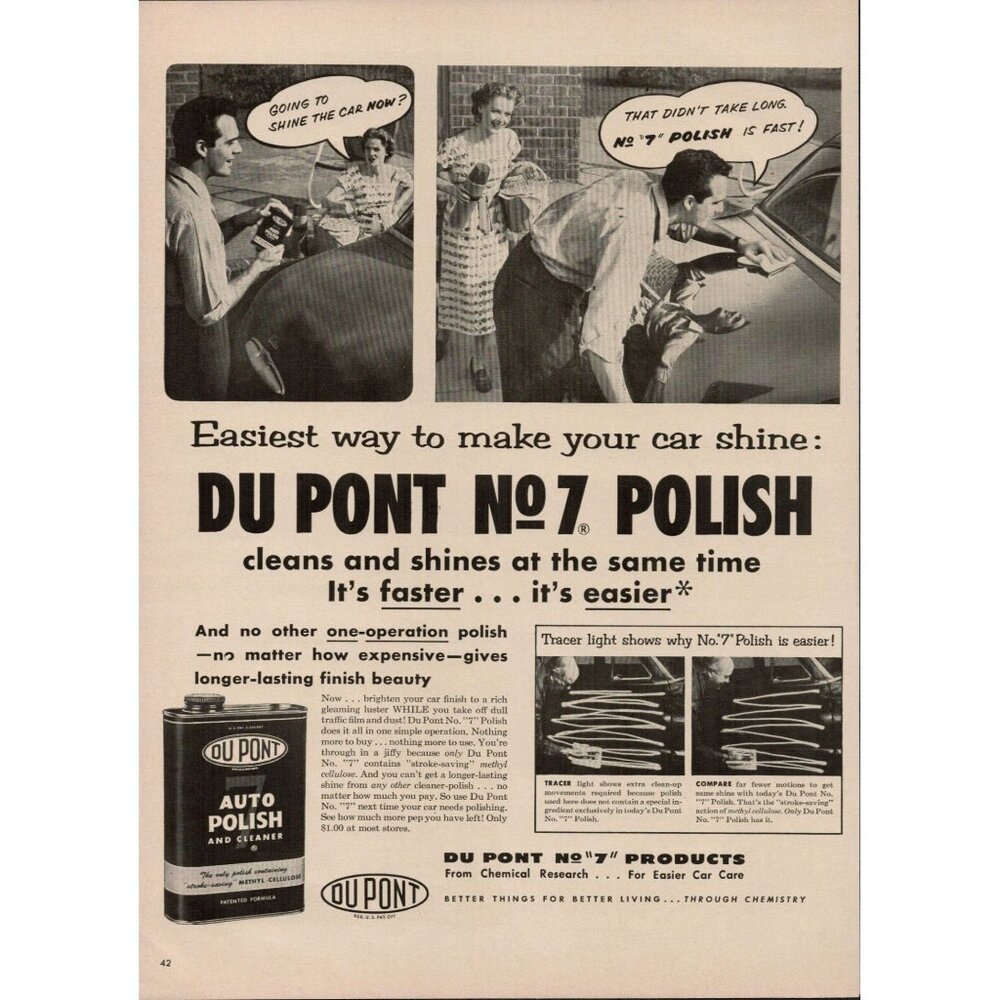 1954 Du Pont No 7 Auto Polish Vintage Print Ad (L5)